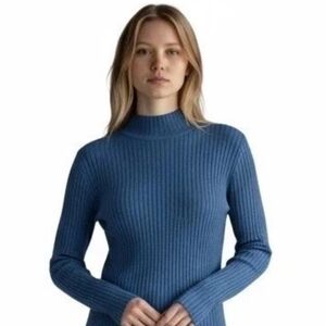 Pendleton Blue Ribbed Silk Mock Neck